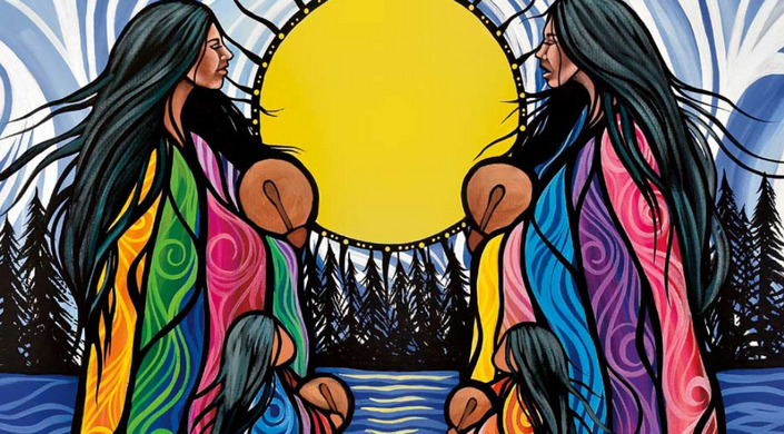 Graphic of 2 indigenous women with 2 children