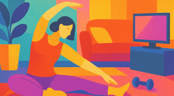 Graphic of a woman doing yoga in her living room